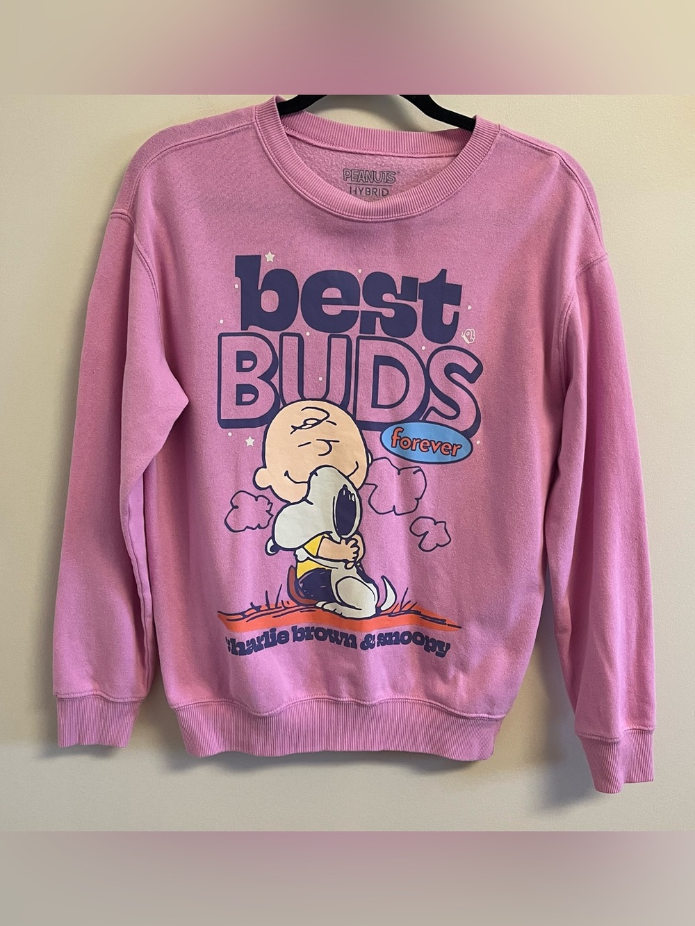 Peanuts Snoopy & Charlie Brown Best Buds Women’s XS Pink Crewneck Pullover